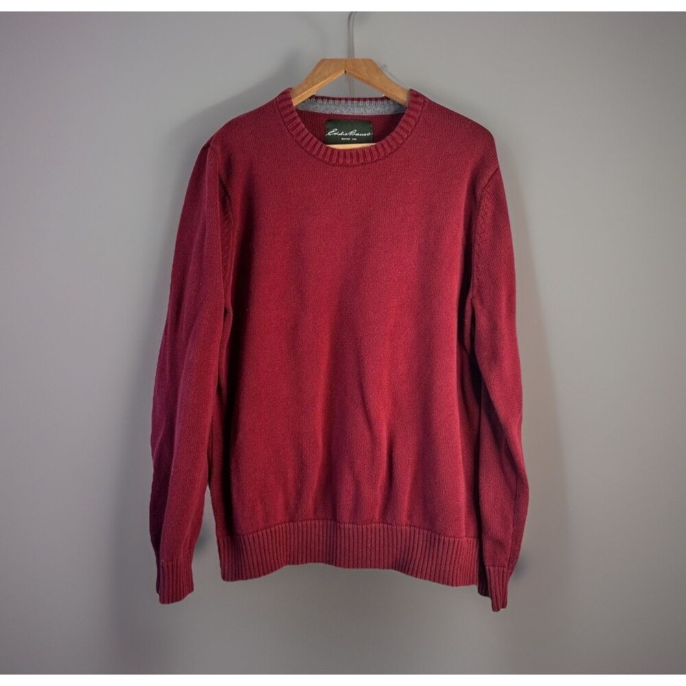 eddie bauer heavyweight red cotton crewneck sweater classic preppy pullover men